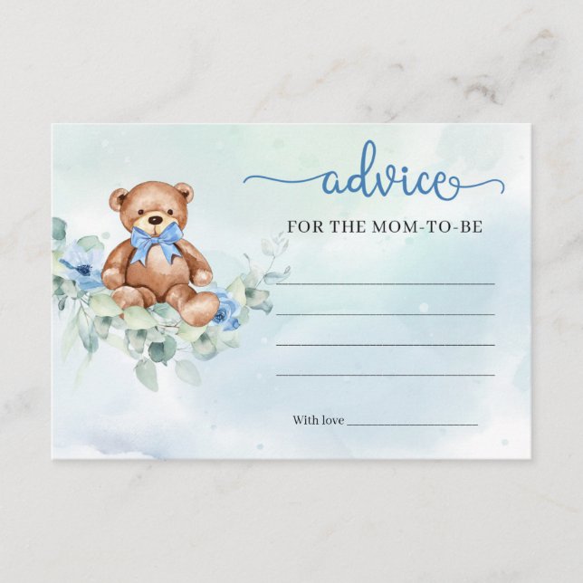 Cartão De Informações Boho floral ursinho Aconselhamento para a futura m (Frente)