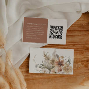 Cartão De Informações Boho Floral Weding Honeymoon Fund Código QR