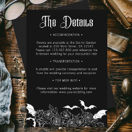 Cartão De Informações Boho Gothic Botanical Black Wedding Details