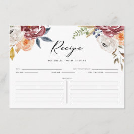 Cartão De Informações Boho Marsala Autumn Flowers Chá de panela Receita