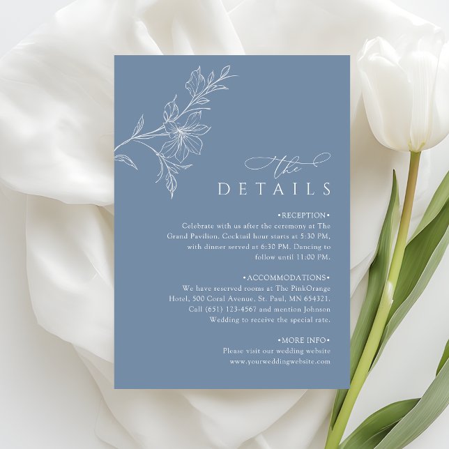 Cartão De Informações Boho Minimalist Dusty Blue Wedding Details (Criador carregado)