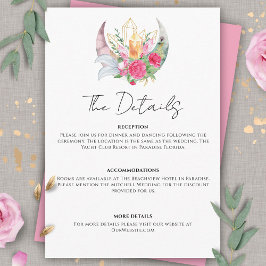 Cartão De Informações Boho Moon Crystals Penas Flores Rosa Casamento