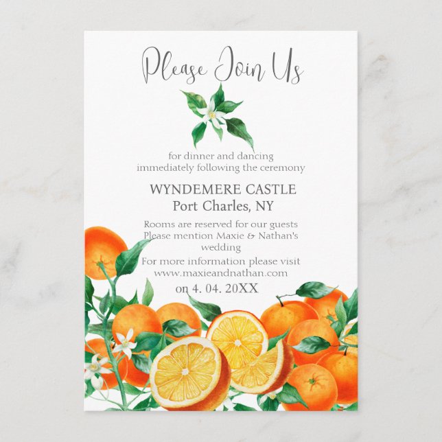 Cartão De Informações Boho Orange Blossom Código QR Casamento (Frente)
