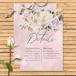 Cartão De Informações Boho Pampas e Rosas Rosa Detalhes do Casamento
