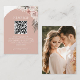 Cartão De Informações Boho Pampas Grass Casamento Cor-de-Rosa Website QR