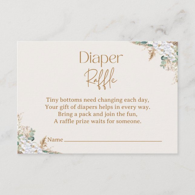 Cartão De Informações Boho Pampas Grass Diaper Raffle Card | Neutrals (Frente)