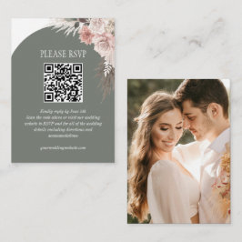 Cartão De Informações Boho Pampas Grass Sage Website de Casamento QR Cod