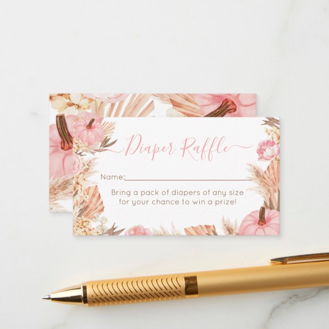 Cartão De Informações Boho Pampas Pink Pumpkin diaper raffle (Frente/Verso In Situ)
