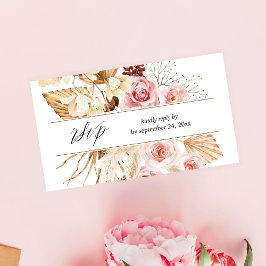 Cartão De Informações Boho Pink Floral & Pampas Grass 2SM RSVP de Refeiç