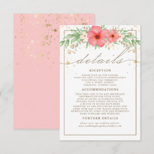 Cartão De Informações Boho Pink & Ivory Greenery Detalhes do Casamento F