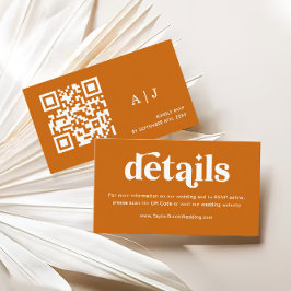 Cartão De Informações Boho Retro Orange Wedding Site Detalhes Qr Code