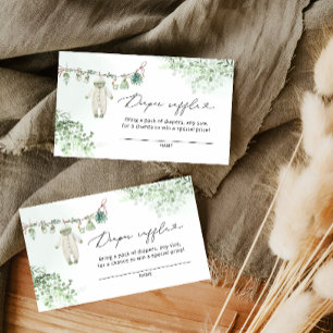 Cartão De Informações Boho Sage Green Baby Clothes Line Fralda Raffle
