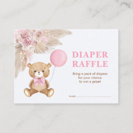 Cartão De Informações Boho Teddy Bear Baby Pink Ballok Fralda Raffle