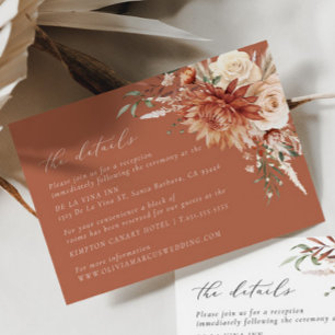 Cartão De Informações Boho Terracotta Dahlia Casamento Elegante Floral