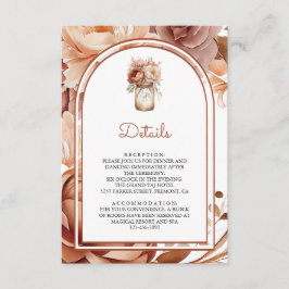 Cartão De Informações Boho Terracotta Floral Mason Jar Wedding Details