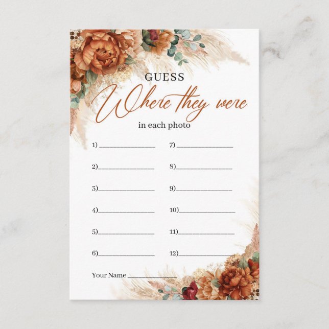 Cartão De Informações Boho terracotta pampas burgundy Onde estavam (Frente)