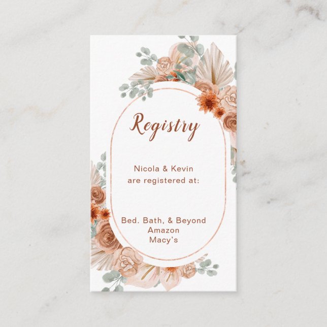 Cartão De Informações Boho Terracotta Pampas Grass (Frente)