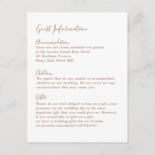 Cartão De Informações Boho Terroso Botânico Elegante Marfim Convidado (Frente)