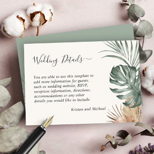 Cartão De Informações Boho Tropical Monstera Deixa Detalhes De Casamento