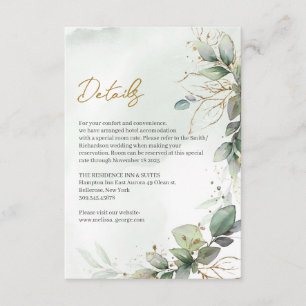 Cartão De Informações Boho verde empoeirado deixa quadros de ouro