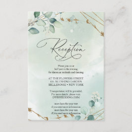 Cartão De Informações Boho Verde Folhas de Eucalipto Quadro Dourado Fals