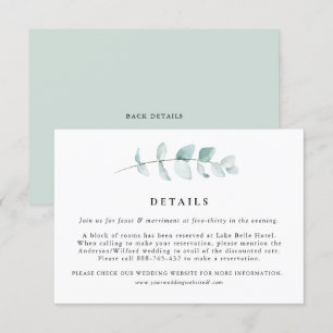 Cartão De Informações Boho Watercolor Eucalyptus Deixa Detalhes De Casam