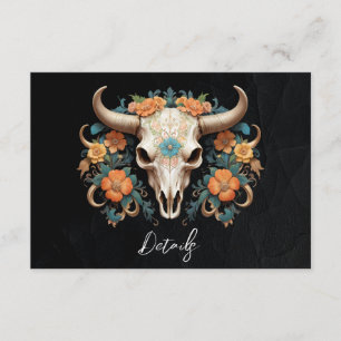 Cartão De Informações Boho Watercolor Vaca Floral Caveira Caveira Casame