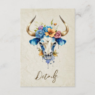 Cartão De Informações Boho Watercolor Vaca Floral Caveira Caveira Casame