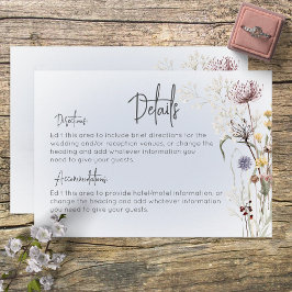 Cartão De Informações Boho Wildflower Blue Detalhes Modernos Casamento