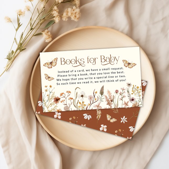 Cartão De Informações Boho Wildflower Books para Pedido de Bebê (Boho Wildflower Books for Baby Request Enclosure Card)