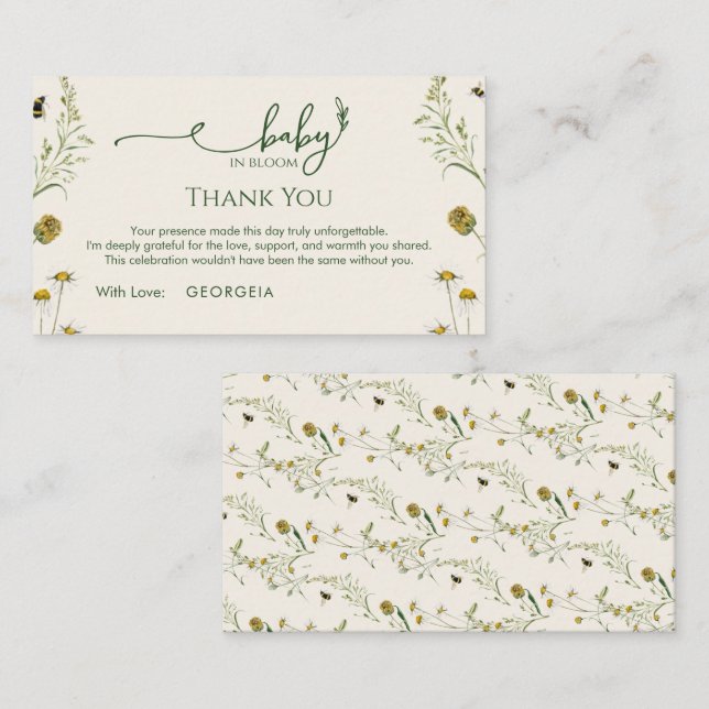 Cartão De Informações Boho Wildflower Thank You Enclosure Card  (Frente/Verso)