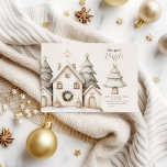 Cartão De Informações Boho Winter Cottage Christmas Diapper Raffle<br><div class="desc">Um encantador convite para o chá de fraldas de inverno, que inclui casacos cozinheiros pintados à mão, enfiados entre árvores de abeto nevado, revestidos de estrelas de ouro festivas. Uma faixa rústica de madeira e sotaques delicados de pinecone trazem uma sensação quente de Natal em floresta. Os tons esticados neutrais...</div>
