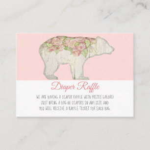Cartão De Informações Boho Woodland Bear Baby Girl Fralda Raffle
