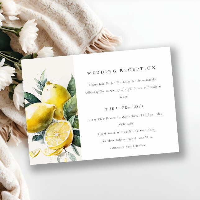 Cartão De Informações Boho Yellow Lemon Garden Wedding Reception (Criador carregado)