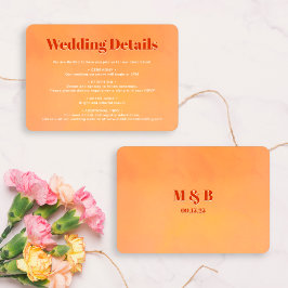 Cartão De Informações Bold Chic Orange Sunset Monogram Wedding Details
