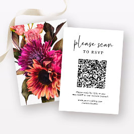 Cartão De Informações Bold Floral Wedding | RSVP com código QR