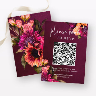 Cartão De Informações Bold Floral Wedding RSVP com código QR