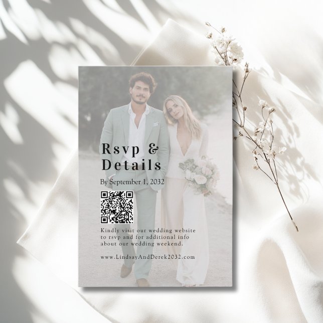 Cartão De Informações Bold Trending Photo Wedding QR Code RSVP Photo (Bold Trending Photo Wedding QR Code RSVP Enclosure Card)