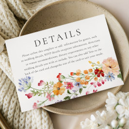 Cartão De Informações Bold Watercolor Wildflowers Wedding Details