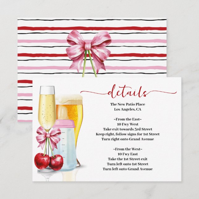 Cartão De Informações Bolhas e brechas antes do Chá de fraldas de cereja (Frente/Verso)