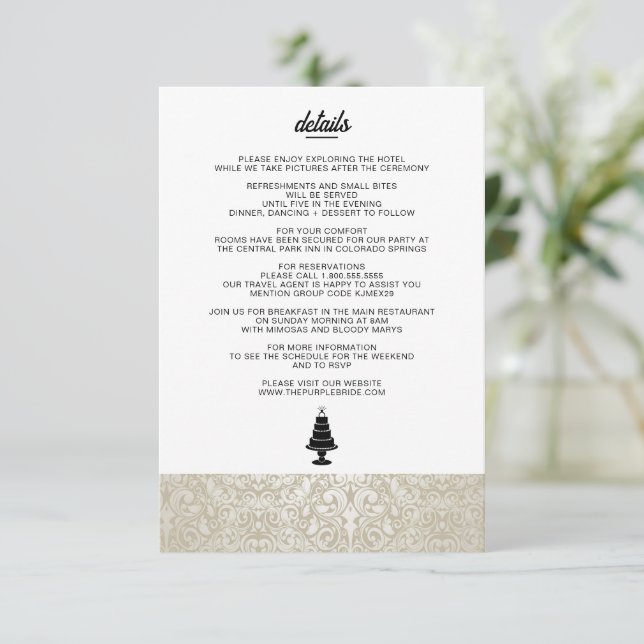 Cartão De Informações Bolo de Casamento (Em pé/Frente)