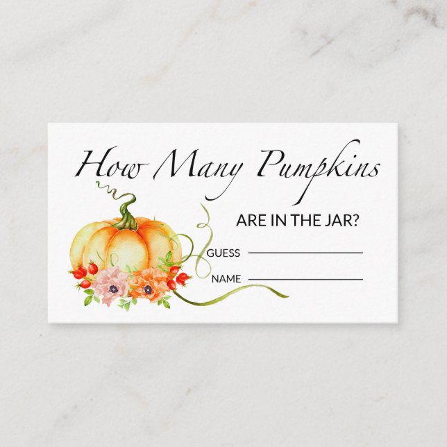 Cartão De Informações Bompkin floral adivinha quantos filhotes de abóbor (Frente)