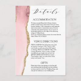 Cartão De Informações Bonito Blush Pink Agate Detalhes do casamento Mode