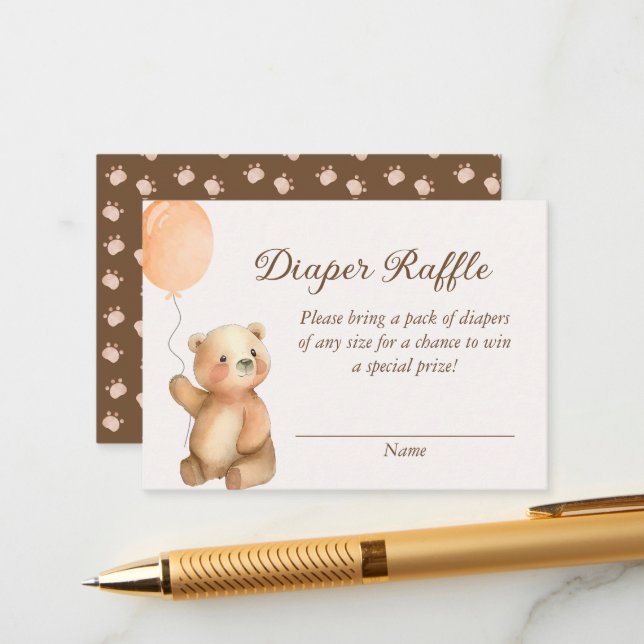 Cartão De Informações Bonito Urso de Espera, Fralda Raffle (Frente/Verso In Situ)