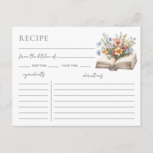 Cartão De Informações Book Bridal Shower Recipe Request Card (Frente)