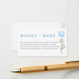 Cartão De Informações Books Blue Balloon Soft Greenery Boy Baby Shower