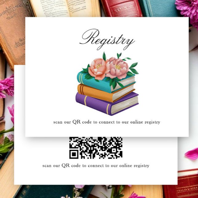 Cartão De Informações Books Bridal shower QR code for registry  (Criador carregado)
