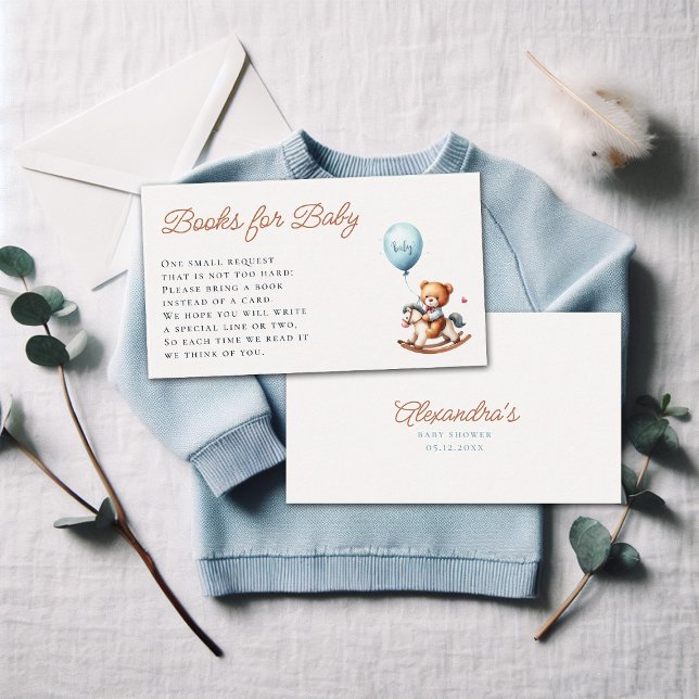 Cartão De Informações Books Chá de fraldas de Rocking Boy Esperando (bearly wait books for baby card teddy bear rocking chair watercolor cute adorable character)