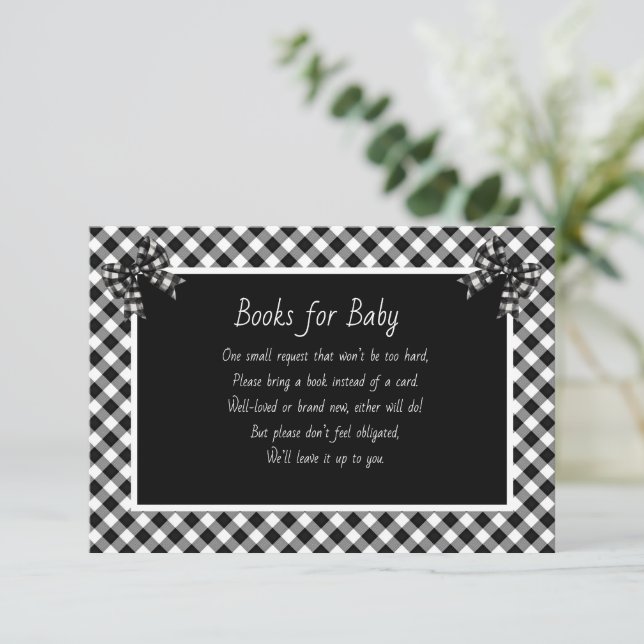 Cartão De Informações Books for Baby Black and White Plaid (Em pé/Frente)