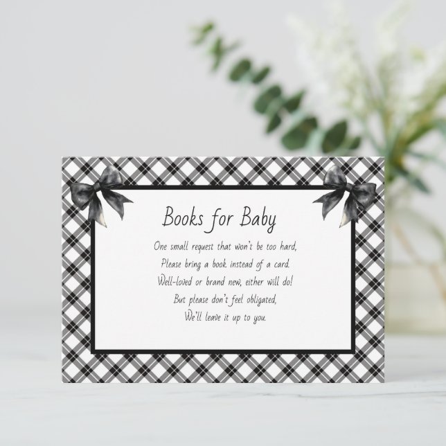 Cartão De Informações Books for Baby Black and White Plaid (Em pé/Frente)